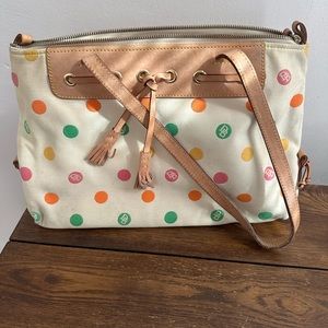 Cream and colored polka dot Dooney and Bourke bag